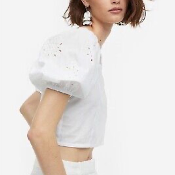 NWT • H&M Pure Cotton Puff-Sleeved Crop Top Blouse • size Small - Picture 2 of 7